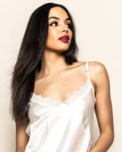 Women’s Mulberry Silk White Cosette Night Dress with Lace