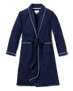 Women’s Navy Flannel Robe with White Piping