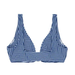 Women's Navy Gingham Tie-Front Bikini Top