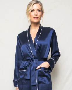 Women’s Navy Silk Long Robe