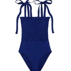 Women's Navy Smocked One Piece