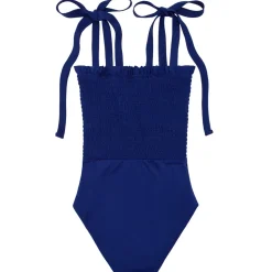 Women's Navy Smocked One Piece