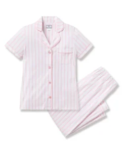 Women’s Pima Crop Set in Pink and White Stripe