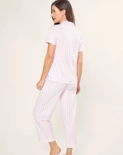 Women’s Pima Crop Set in Pink and White Stripe