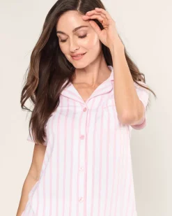 Women’s Pima Crop Set in Pink and White Stripe