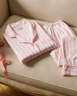 Women’s Pima Crop Set in Pink and White Stripe