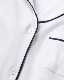 Women’s Pima Crop Set in White with Navy Piping