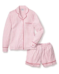 Women’s Pima Long Sleeve Short Set in Antique Red Ticking