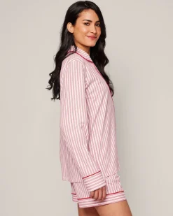 Women’s Pima Long Sleeve Short Set in Antique Red Ticking