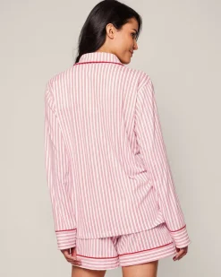 Women’s Pima Long Sleeve Short Set in Antique Red Ticking