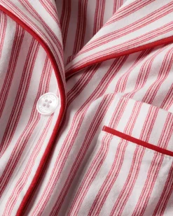 Women’s Pima Long Sleeve Short Set in Antique Red Ticking