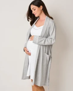 Women’s Pima Maternity Nightgown in Grey Stars