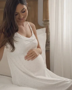 Women’s Pima Maternity Nightgown in Grey Stars