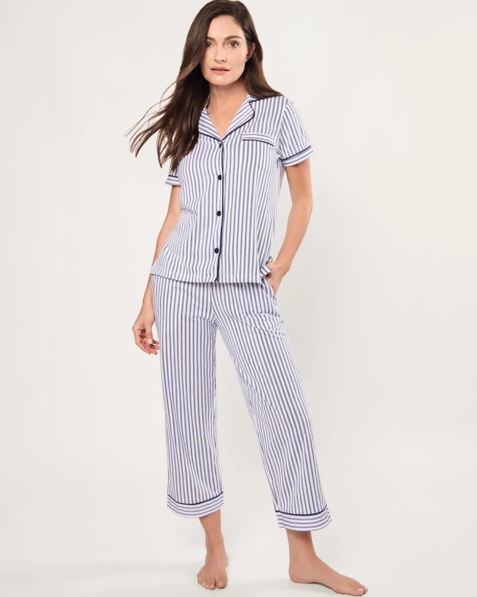 Women’s Pima Pajama Crop Set in Navy French Ticking