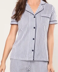 Women’s Pima Pajama Crop Set in Navy French Ticking