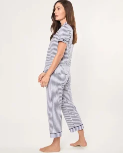 Women’s Pima Pajama Crop Set in Navy French Ticking