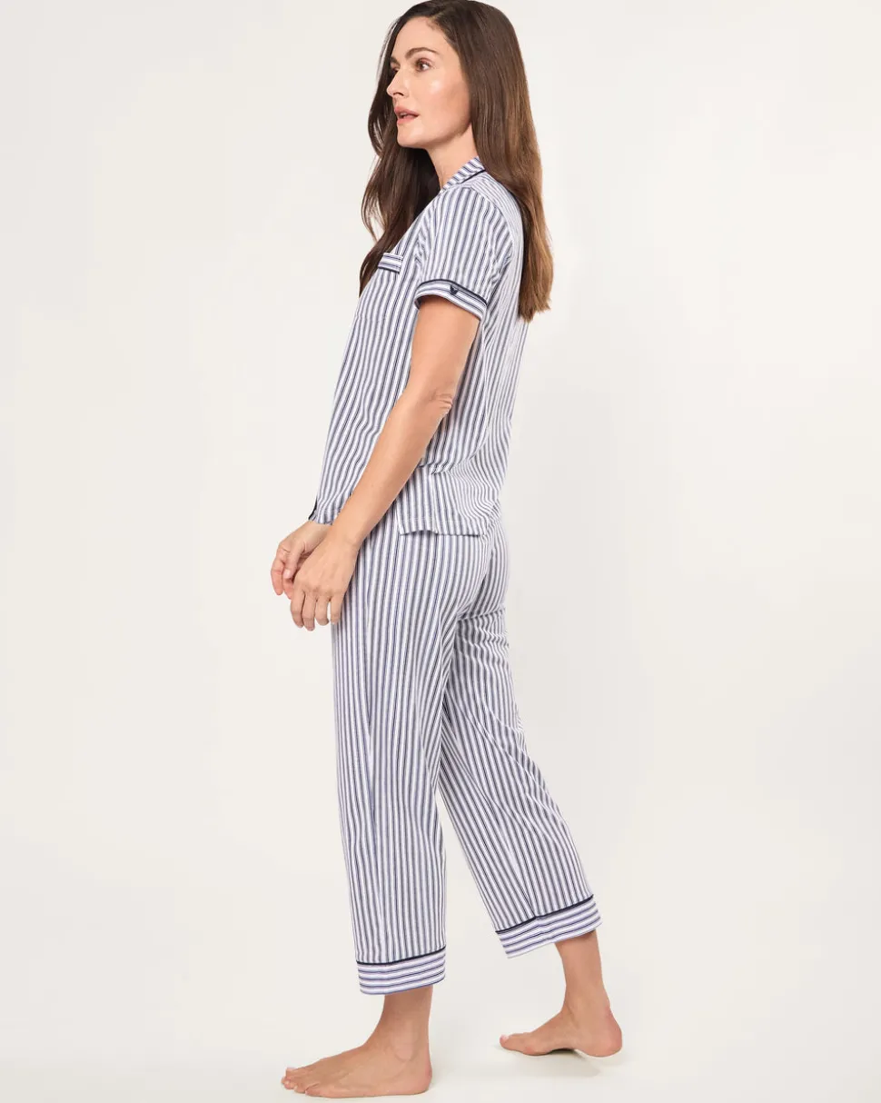 Women’s Pima Pajama Crop Set in Navy French Ticking
