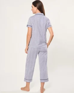 Women’s Pima Pajama Crop Set in Navy French Ticking