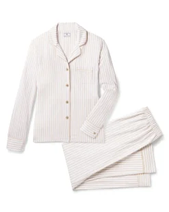 Women’s Pima Pajama Set in Camel Ticking