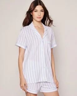 Women’s Pima Pajama Short Set in Periwinkle Stripe