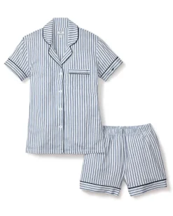 Women’s Pima Short Sleeve Short Set in Navy French Ticking