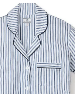 Women’s Pima Short Sleeve Short Set in Navy French Ticking