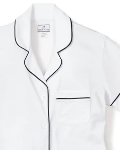 Women’s Pima Short Sleeve Short Set in White & Navy