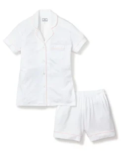 Women’s Pima Short Sleeve Short Set in White & Pink