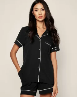 Women’s Pima Short Sleeve Short Set in Black