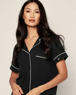 Women’s Pima Short Sleeve Short Set in Black