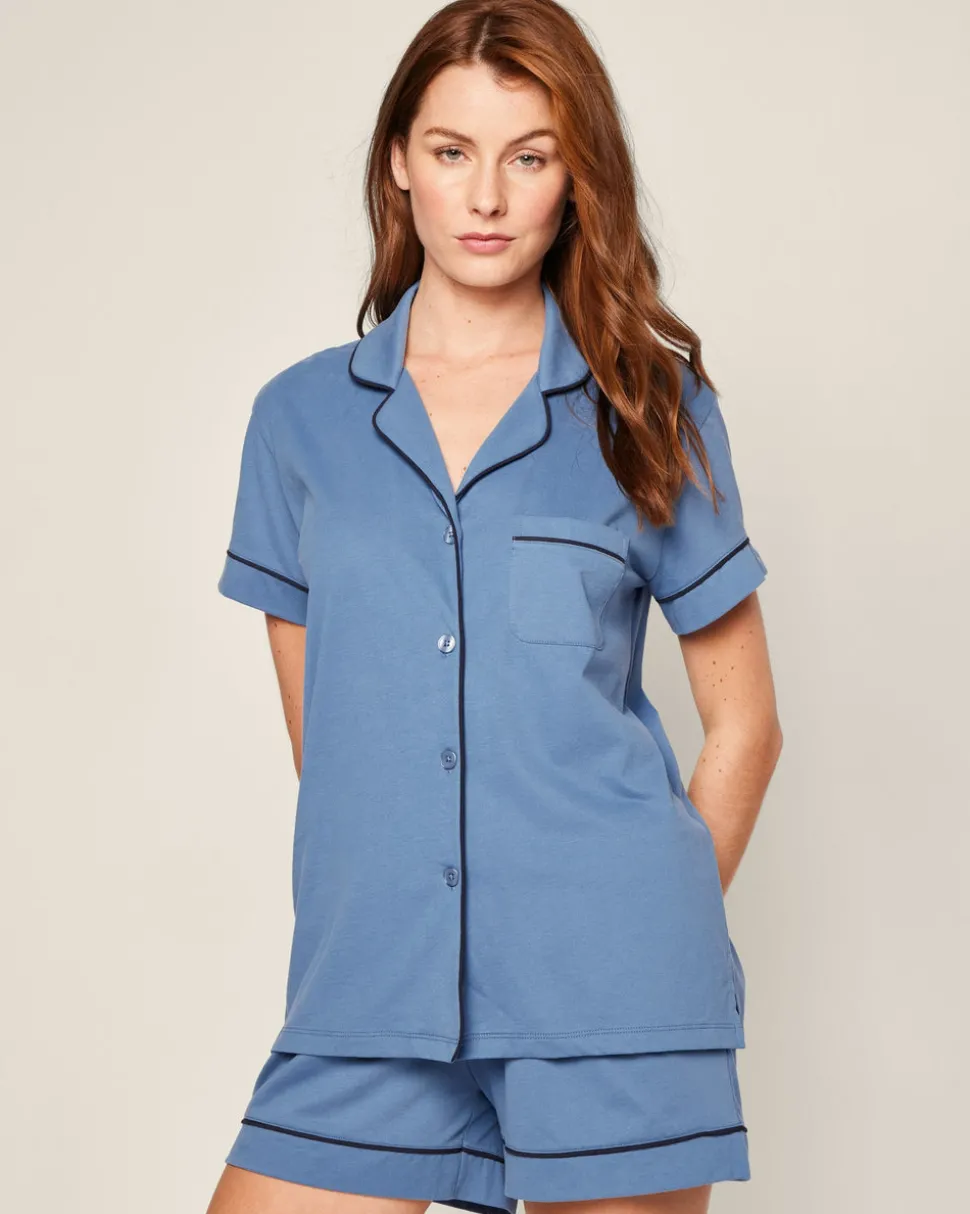 Women’s Pima Short Sleeve Short Set in Mystique Blue