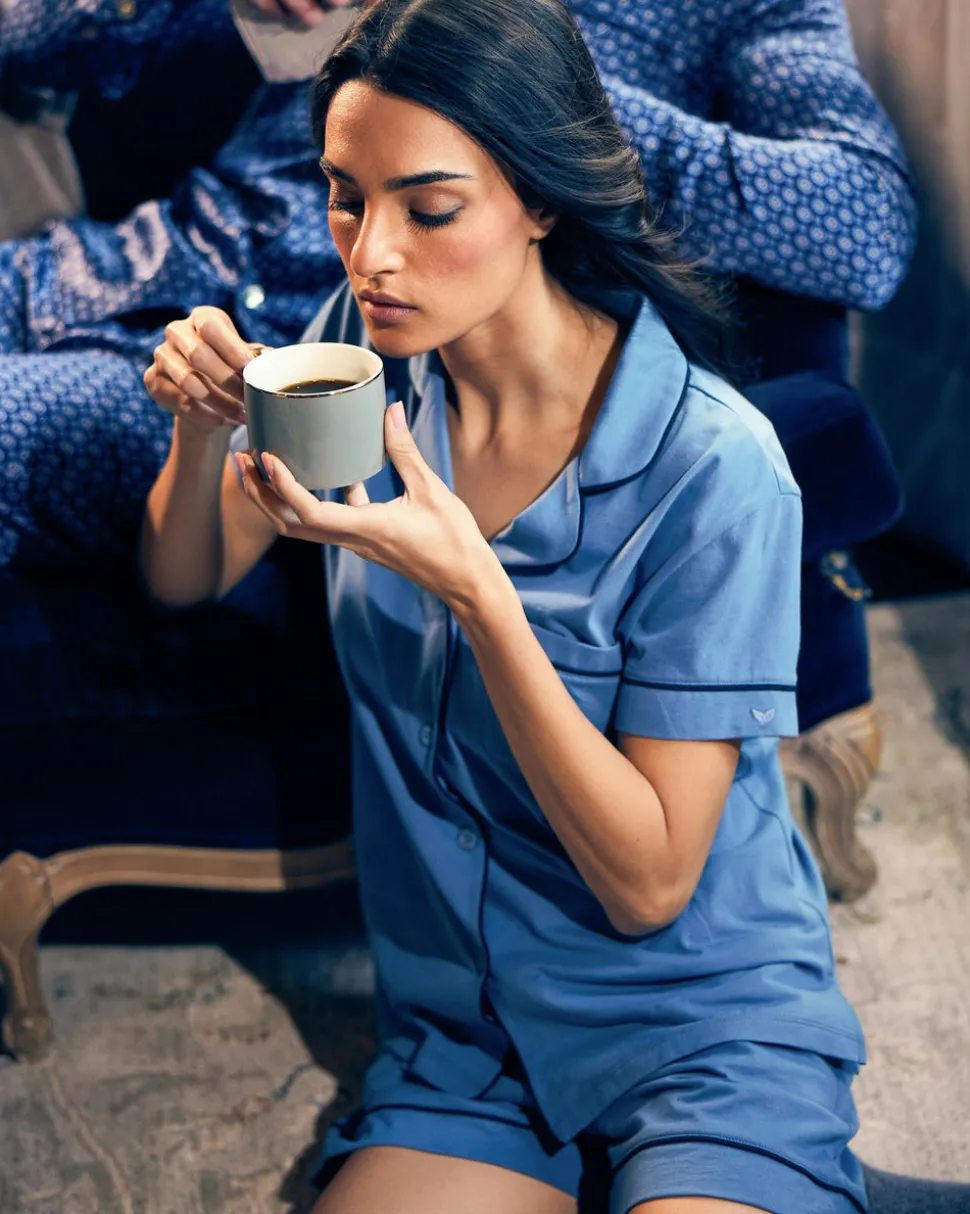 Women’s Pima Short Sleeve Short Set in Mystique Blue