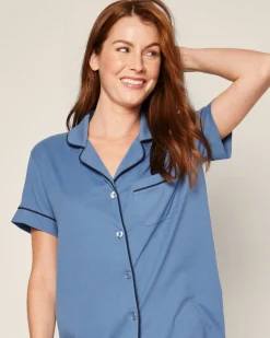 Women’s Pima Short Sleeve Short Set in Mystique Blue