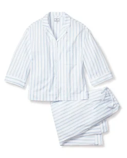 Women’s Pima Wide Leg Pajama Set in Periwinkle Stripe