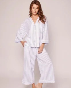 Women’s Pima Wide Leg Pajama Set in Periwinkle Stripe