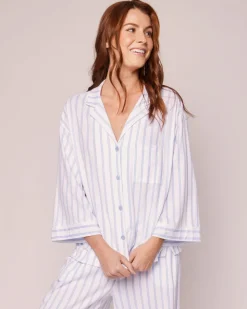 Women’s Pima Wide Leg Pajama Set in Periwinkle Stripe