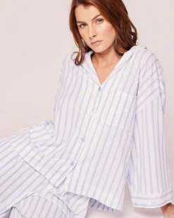 Women’s Pima Wide Leg Pajama Set in Periwinkle Stripe