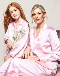 Women’s Pink Silk Wide Cuff Pajama Set