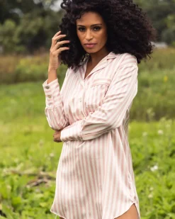 Women’s Pink Stripe Silk Nightshirt