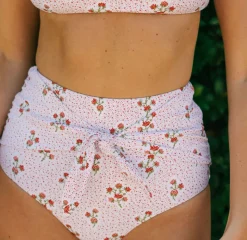 Women's Raspberry Red High Waist Bikini Bottom