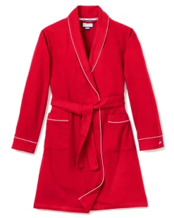 Women’s Red Flannel Robe with White Piping