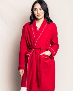 Women’s Red Flannel Robe with White Piping