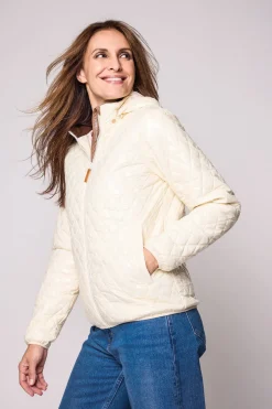 Women's Shiny Winter White Quilted Puffer Jacket