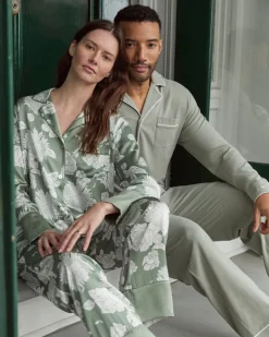 Women’s Silk Pajama Set in Sage Bloom