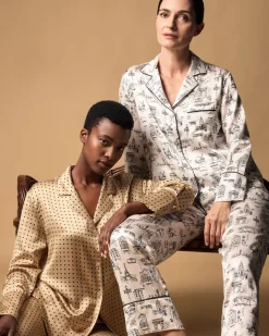 Women’s Silk Pajama Set in Parisian Toile