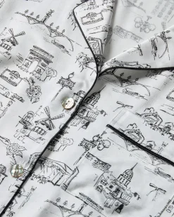 Women’s Silk Pajama Set in Parisian Toile