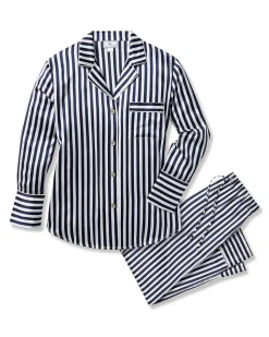 Women’s Silk Pajama Set in Navy Bengal Stripe