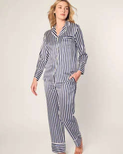 Women’s Silk Pajama Set in Navy Bengal Stripe