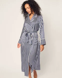 Women’s Silk Robe in Navy Bengal Stripe