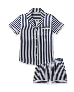 Women’s Silk Short Set in Navy Bengal Stripe